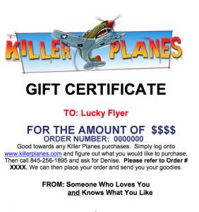 KILLER PLANES GIFT CERTIFICATE